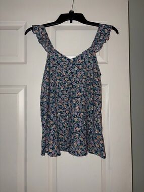 LC Lauren Conrad Teal Floral Ruffle Strap Tank